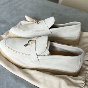 39 Loro Piana Summer Walk White Loafers